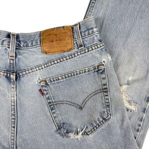 Vtg Levi's 505 Men's‎ Jeans 34x28.5 Light Wash Distressed Hemmed Vintage Y2K